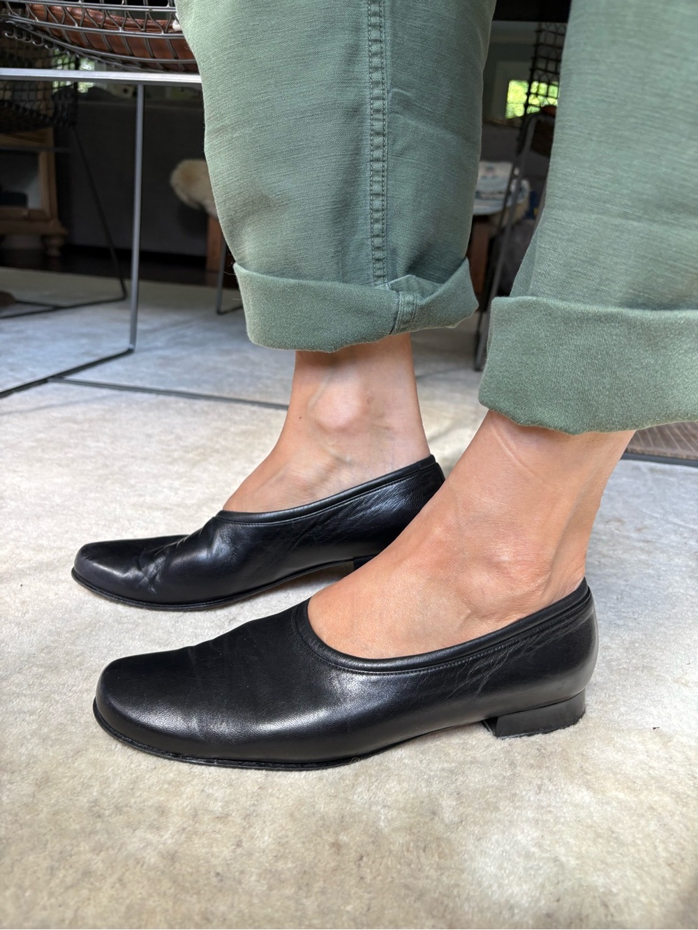 Stuart Weitzman High Cut Black Leather Flats